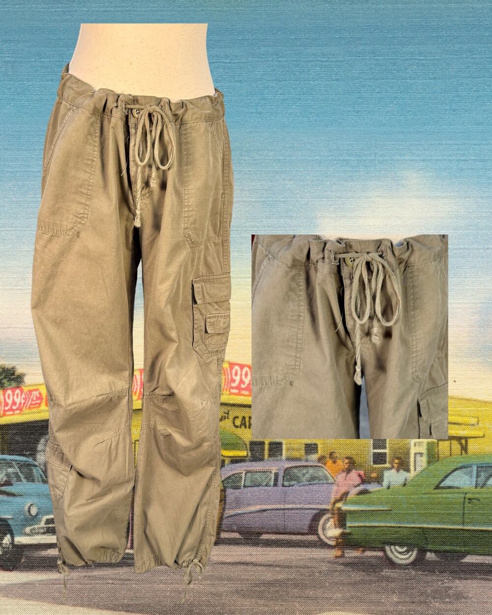 Aéropostale Low-rise Cargo Parachute Olive Khaki Drawstring Utility Pants 11/12